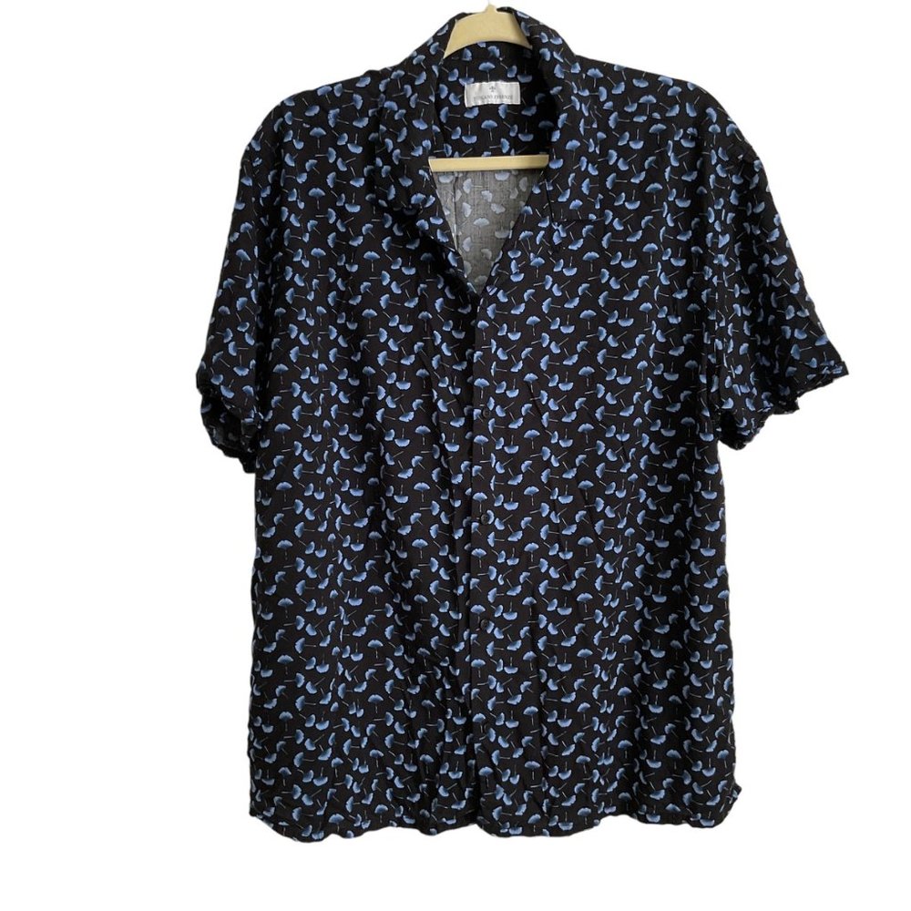 Toscano Firenze Mens Blue Pattern Short Sleeve Rayon‎ Shirt Size XXL Button Down
